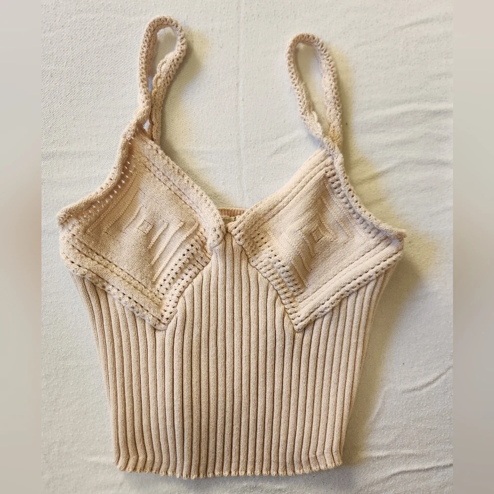Free People Intimately Take Me Home‎ Knit Cami Cropped Tank Top Beige Medium